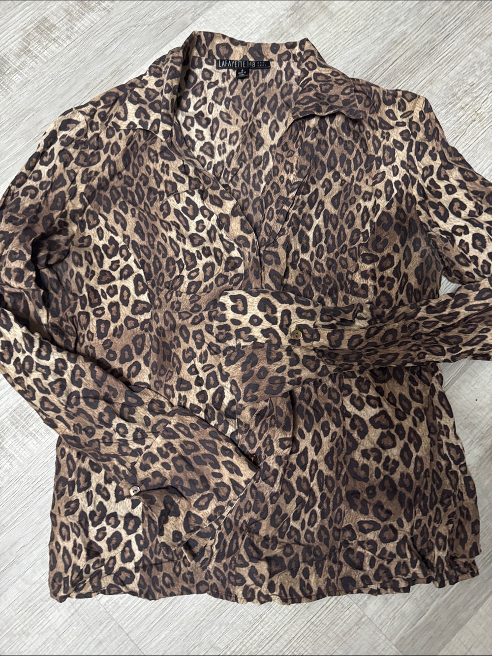 Lafayette 148 New York Leopard Print Top - Brown/Tan 100% Silk